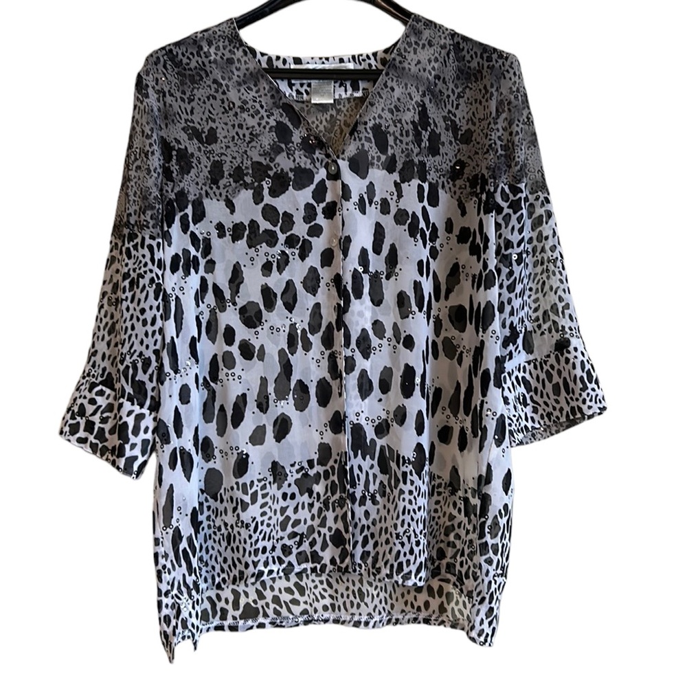 Pineapple‎ Moon women’s blouse button front v-neck flowy lightweight size medium